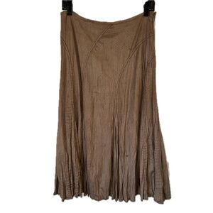 Passion Concept Taupe Solid Perforated Dot Faux Suede Plissé Flared Midi Skirt M